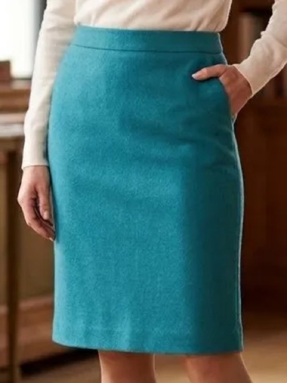 J. Crew Wool Pencil Skirt - Green/Teal